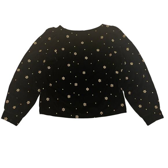 Sézane 36 Galeo Velvet Blouse | Black Gold Embroidered Flowers, US 4 S, NWT - Picture 12 of 15